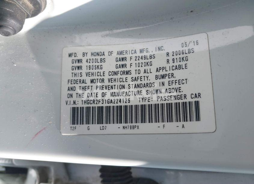 Photo 9 of 2016 Honda Accord LX (VIN 1HGCR2F31GA224125)