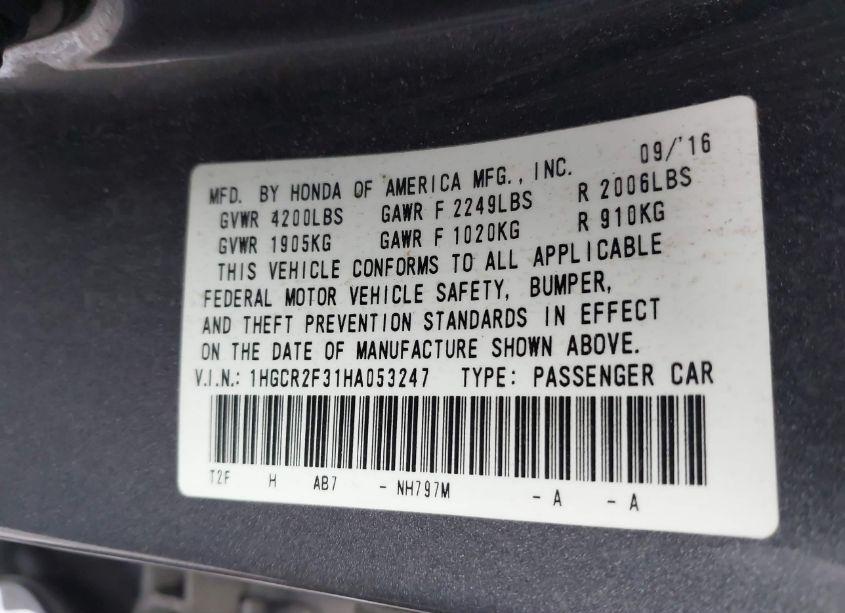 Photo 9 of 2017 Honda Accord LX (VIN 1HGCR2F31HA053247)