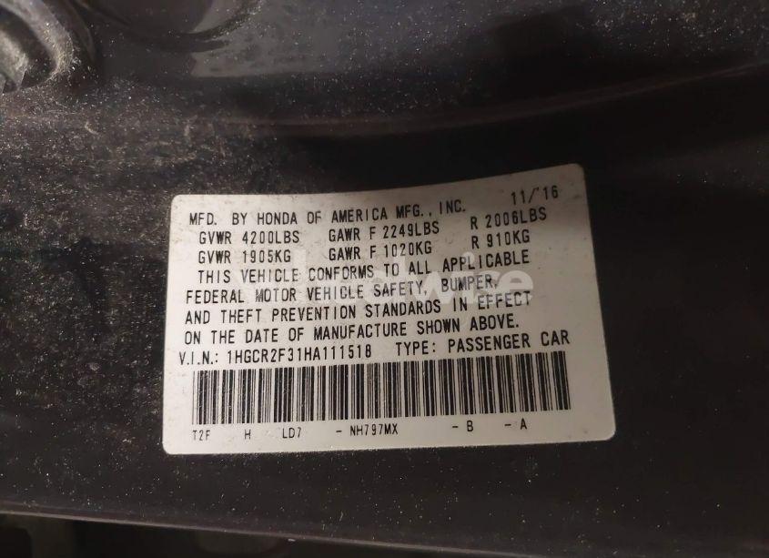 Photo 9 of 2017 Honda Accord LX (VIN 1HGCR2F31HA111518)