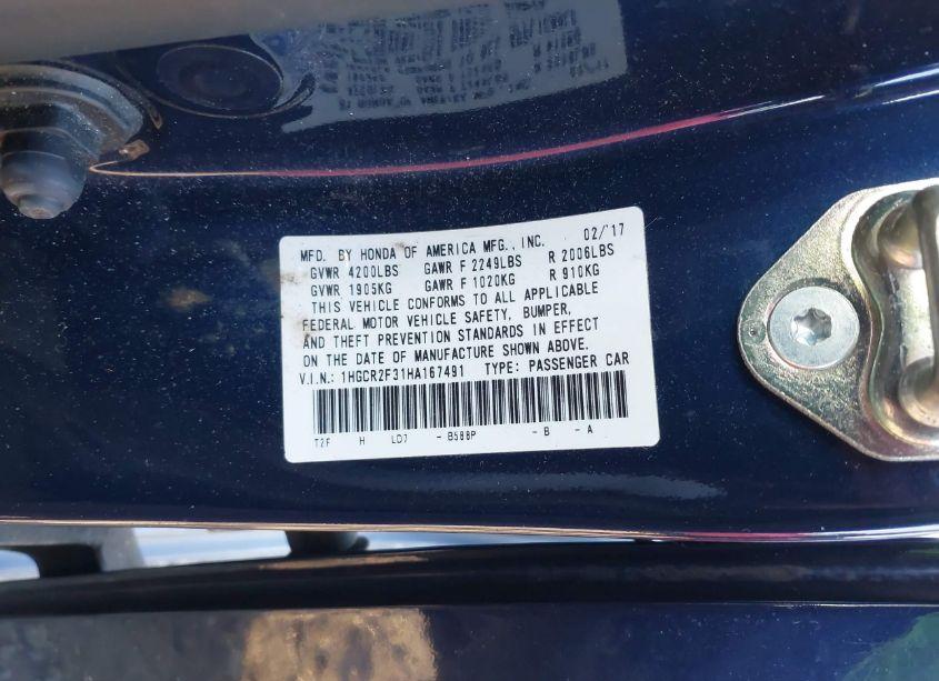 Photo 9 of 2017 Honda Accord LX (VIN 1HGCR2F31HA167491)