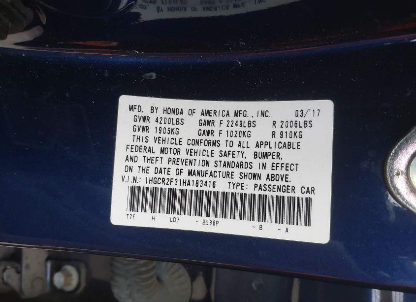 Photo 9 of 2017 Honda Accord LX (VIN 1HGCR2F31HA183416)