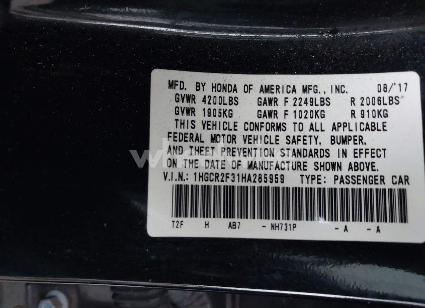 Photo 9 of 2017 Honda Accord LX (VIN 1HGCR2F31HA285959)