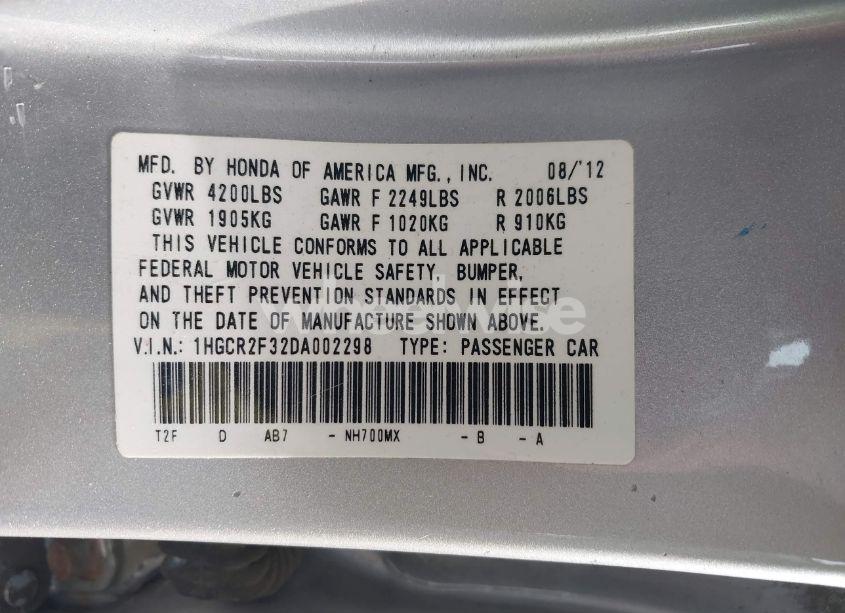 Photo 9 of 2013 Honda Accord LX (VIN 1HGCR2F32DA002298)