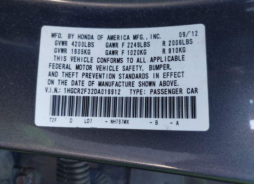 Photo 9 of 2013 Honda Accord LX (VIN 1HGCR2F32DA019912)