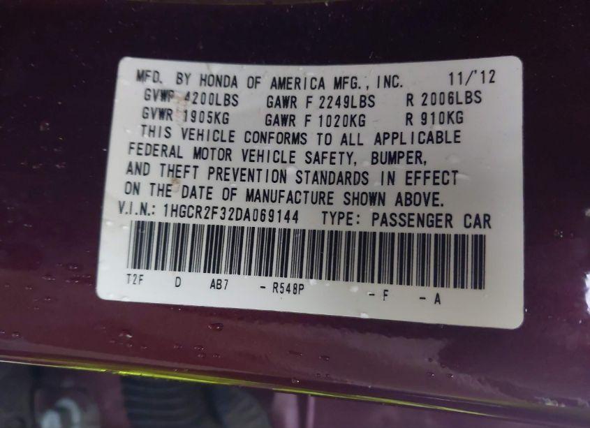 Photo 9 of 2013 Honda Accord LX (VIN 1HGCR2F32DA069144)