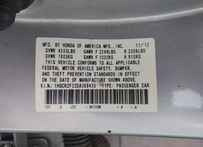 Photo 9 of 2013 Honda Accord LX (VIN 1HGCR2F32DA069435)