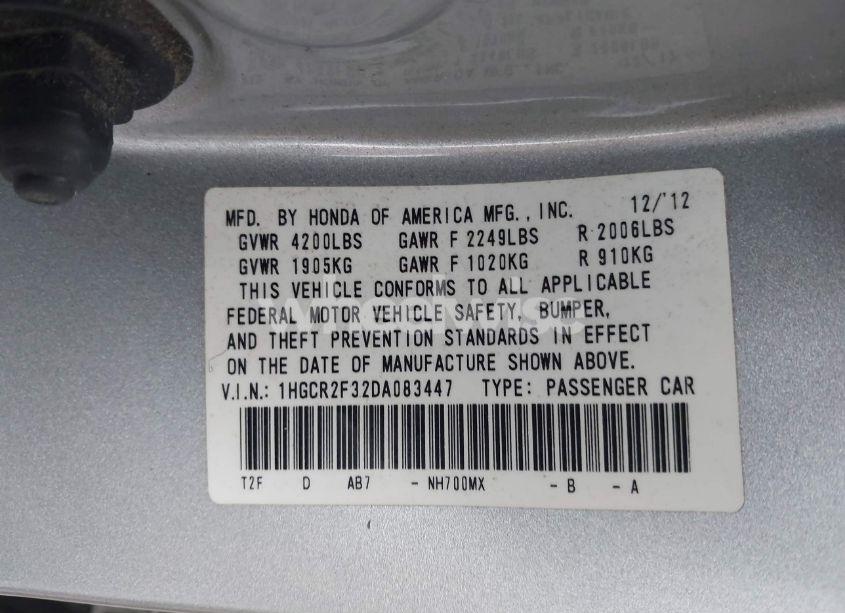 Photo 9 of 2013 Honda Accord LX (VIN 1HGCR2F32DA083447)