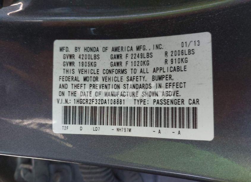 Photo 9 of 2013 Honda Accord LX (VIN 1HGCR2F32DA108881)