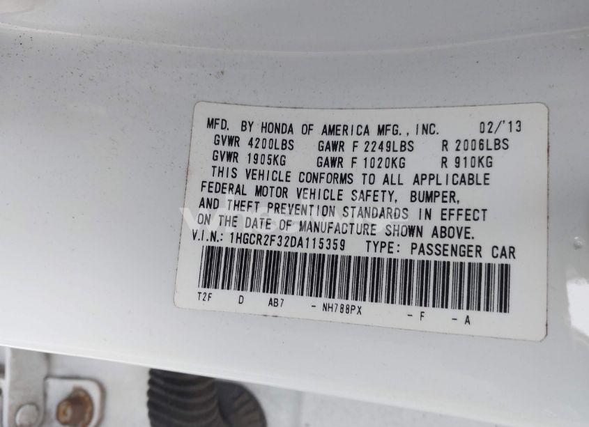 Photo 9 of 2013 Honda Accord LX (VIN 1HGCR2F32DA115359)