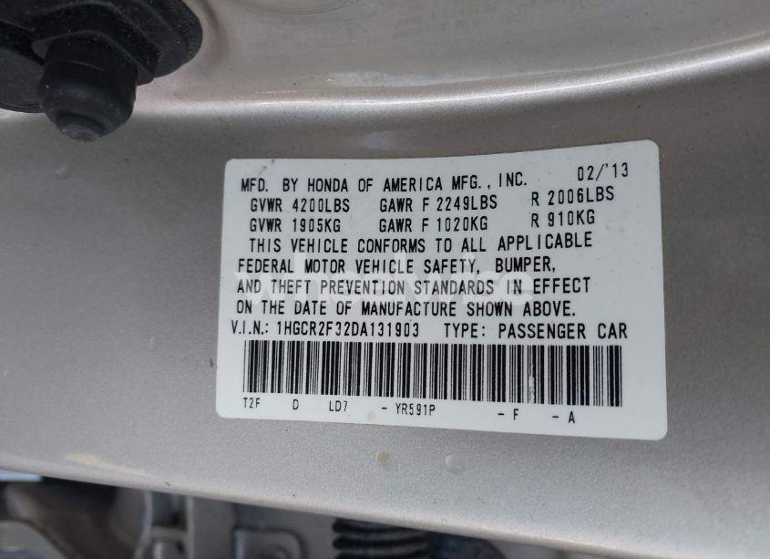Photo 9 of 2013 Honda Accord LX (VIN 1HGCR2F32DA131903)