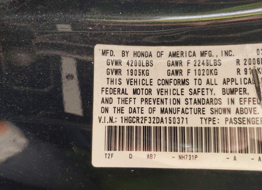 Photo 9 of 2013 Honda Accord LX (VIN 1HGCR2F32DA150371)