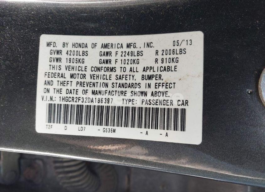 Photo 9 of 2013 Honda Accord LX (VIN 1HGCR2F32DA186397)