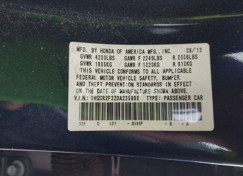 Photo 9 of 2013 Honda Accord LX (VIN 1HGCR2F32DA235890)