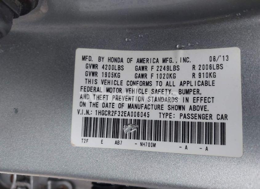 Photo 9 of 2014 Honda Accord LX (VIN 1HGCR2F32EA006045)