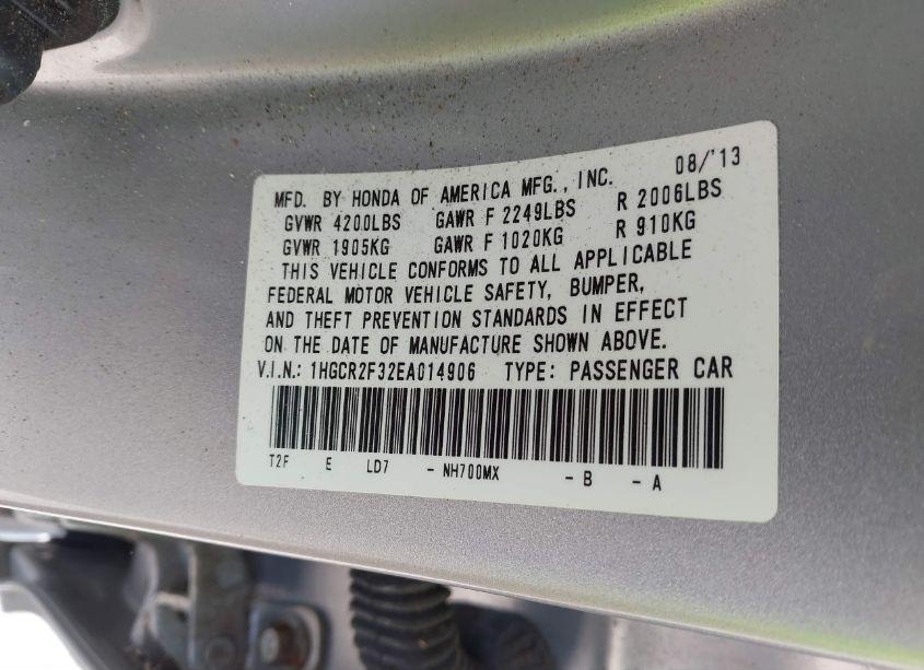 Photo 9 of 2014 Honda Accord LX (VIN 1HGCR2F32EA014906)