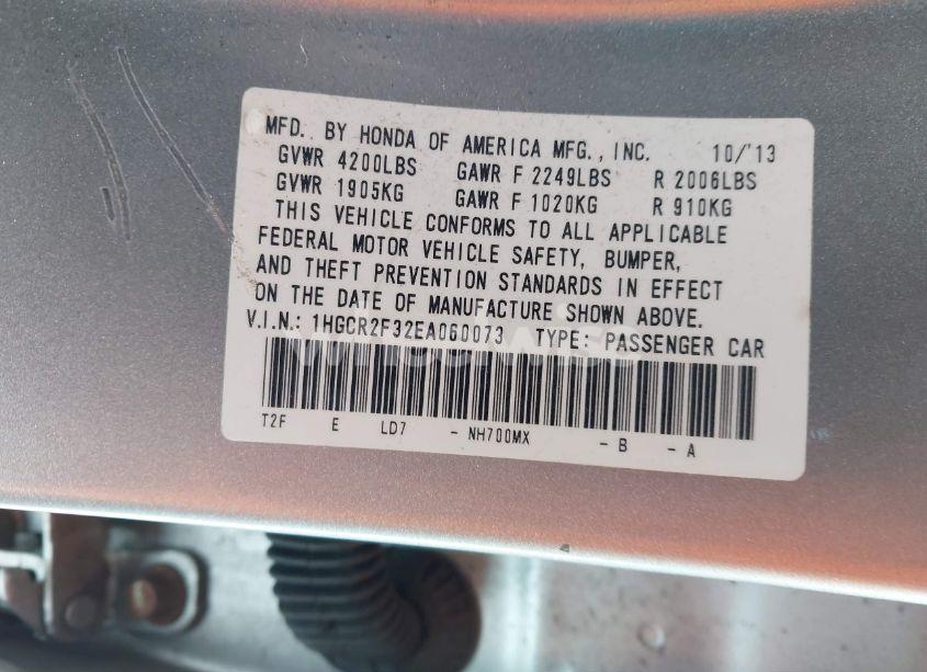 Photo 9 of 2014 Honda Accord LX (VIN 1HGCR2F32EA060073)