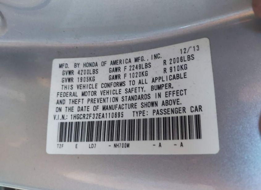Photo 9 of 2014 Honda Accord LX (VIN 1HGCR2F32EA110695)