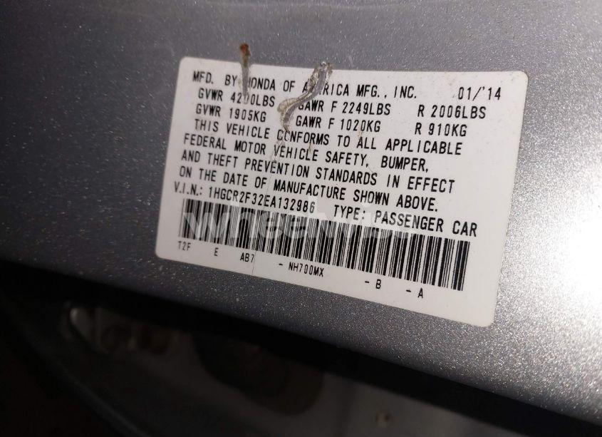 Photo 9 of 2014 Honda Accord LX (VIN 1HGCR2F32EA132986)