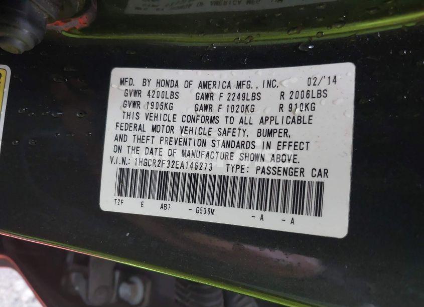 Photo 9 of 2014 Honda Accord LX (VIN 1HGCR2F32EA146273)