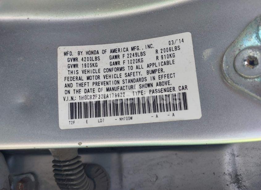 Photo 9 of 2014 Honda Accord LX (VIN 1HGCR2F32EA179922)
