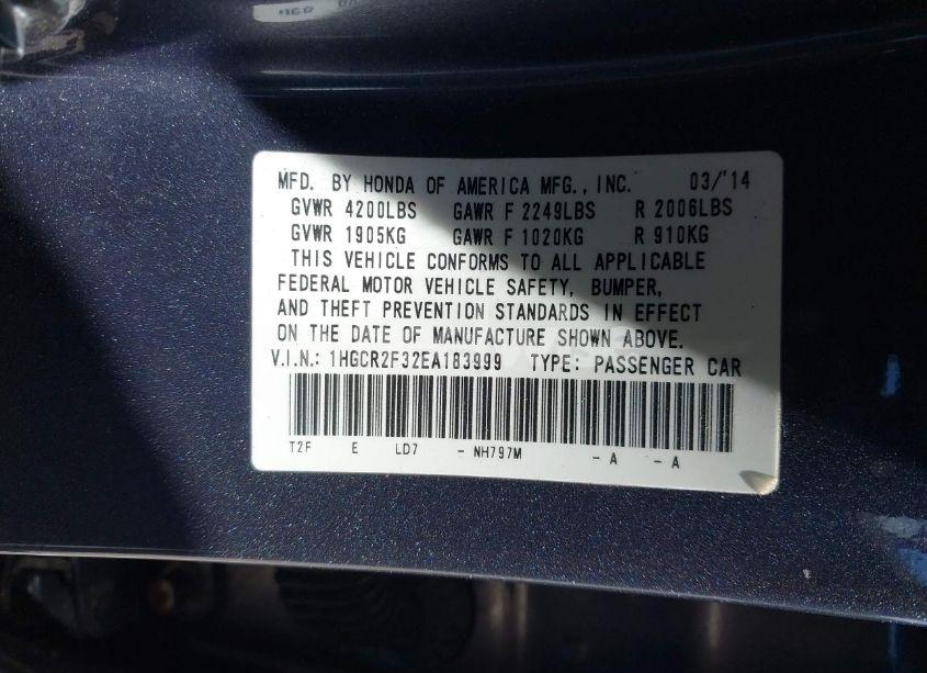 Photo 9 of 2014 Honda Accord LX (VIN 1HGCR2F32EA183999)