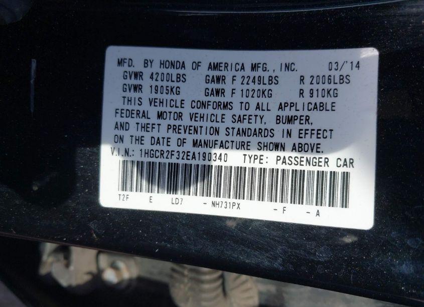 Photo 9 of 2014 Honda Accord LX (VIN 1HGCR2F32EA190340)