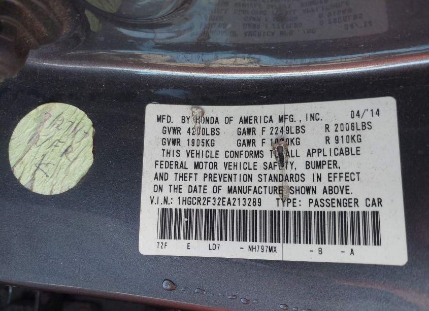 Photo 9 of 2014 Honda Accord LX (VIN 1HGCR2F32EA213289)