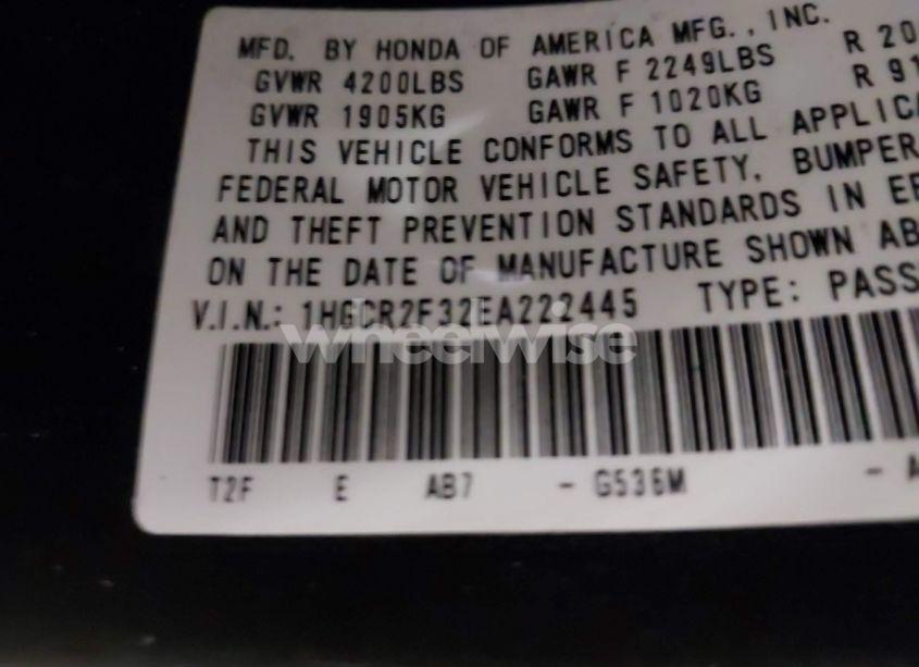 Photo 9 of 2014 Honda Accord LX (VIN 1HGCR2F32EA222445)