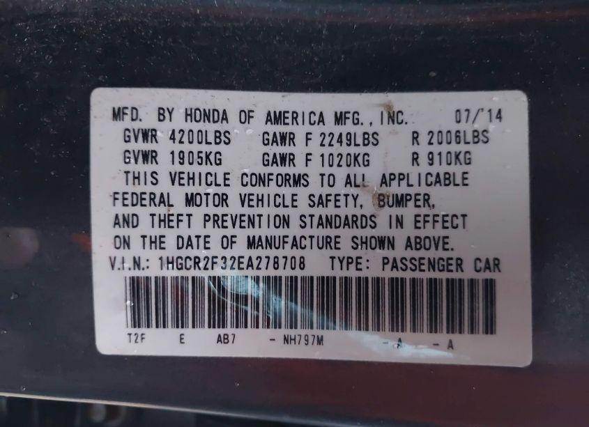 Photo 9 of 2014 Honda Accord LX (VIN 1HGCR2F32EA278708)