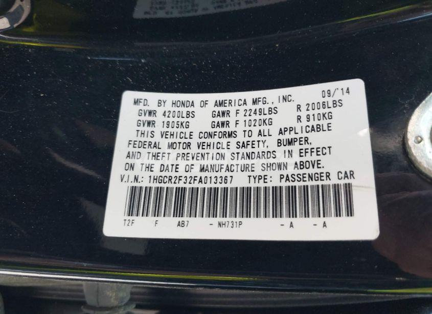 Photo 9 of 2015 Honda Accord LX (VIN 1HGCR2F32FA013367)