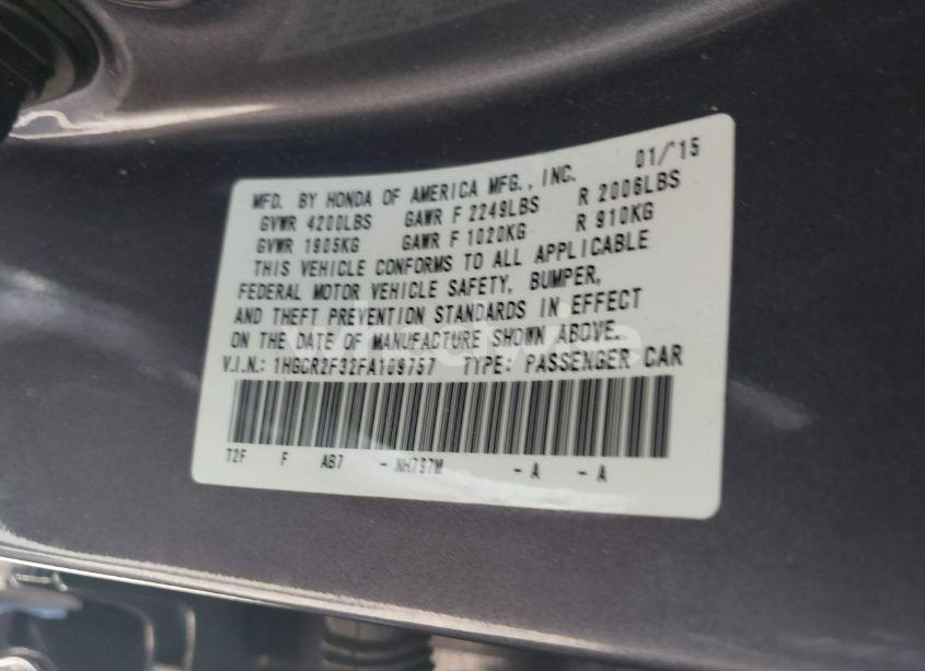 Photo 9 of 2015 Honda Accord LX (VIN 1HGCR2F32FA109757)