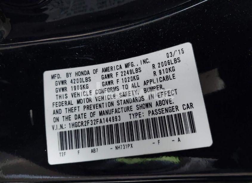 Photo 9 of 2015 Honda Accord LX (VIN 1HGCR2F32FA144993)