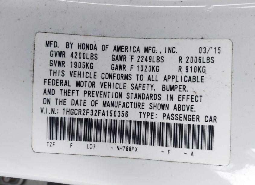 Photo 9 of 2015 Honda Accord LX (VIN 1HGCR2F32FA150356)