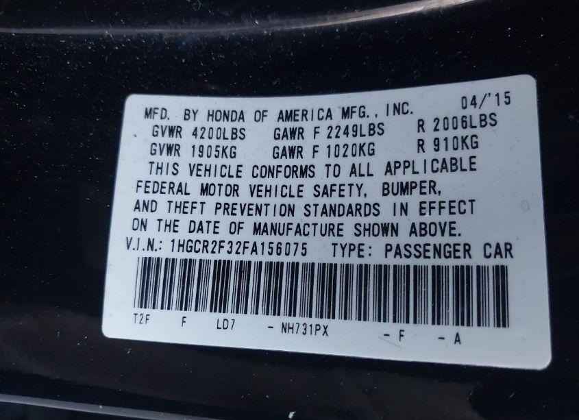 Photo 9 of 2015 Honda Accord LX (VIN 1HGCR2F32FA156075)