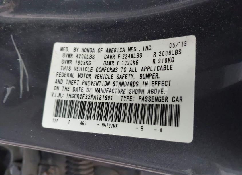 Photo 9 of 2015 Honda Accord LX (VIN 1HGCR2F32FA181901)