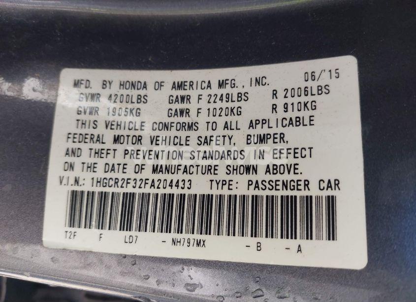 Photo 9 of 2015 Honda Accord LX (VIN 1HGCR2F32FA204433)