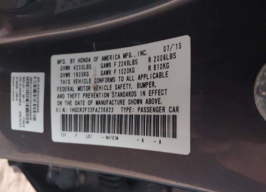 Photo 9 of 2015 Honda Accord LX (VIN 1HGCR2F32FA236833)