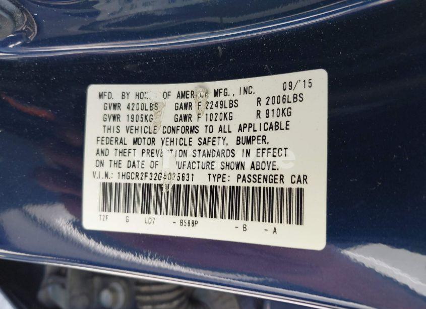 Photo 9 of 2016 Honda Accord LX (VIN 1HGCR2F32GA035631)