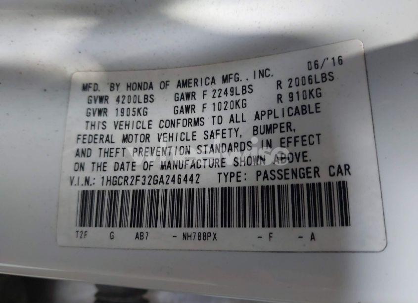 Photo 9 of 2016 Honda Accord LX (VIN 1HGCR2F32GA246442)