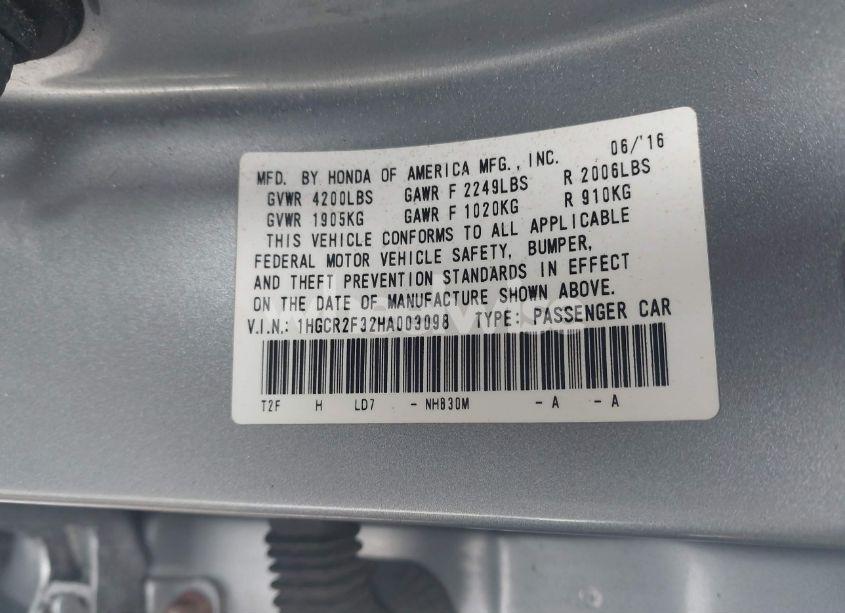 Photo 9 of 2017 Honda Accord LX (VIN 1HGCR2F32HA003098)