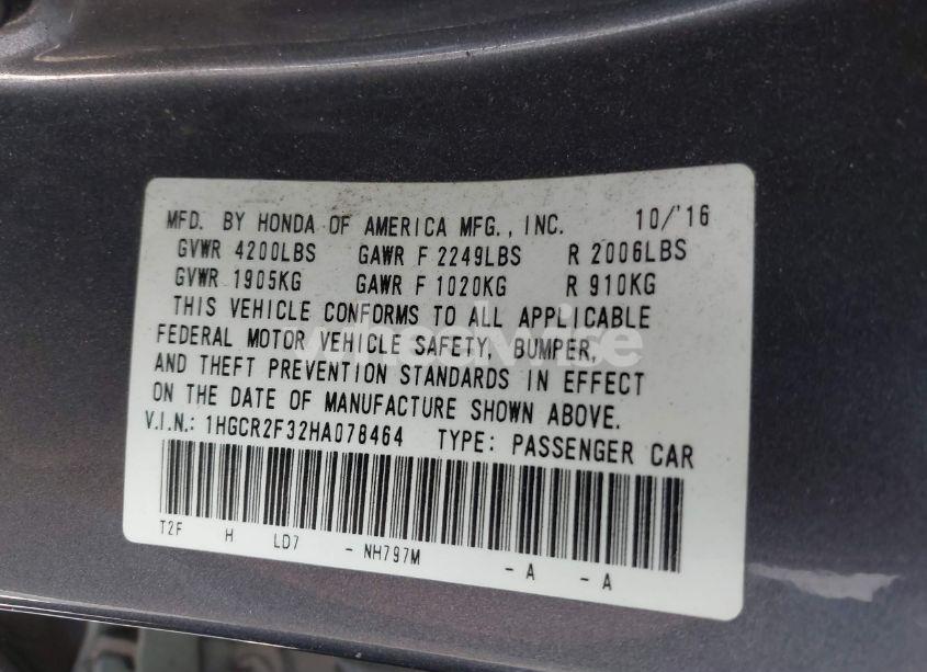 Photo 9 of 2017 Honda Accord LX (VIN 1HGCR2F32HA078464)