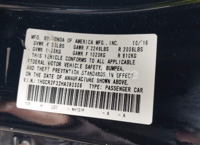 Photo 9 of 2017 Honda Accord LX (VIN 1HGCR2F32HA080506)