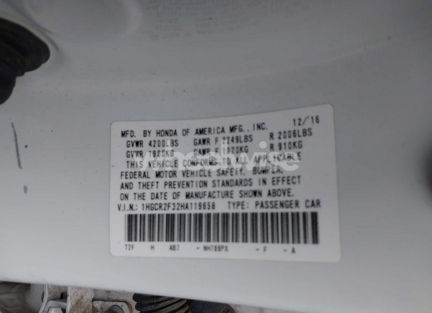 Photo 9 of 2017 Honda Accord LX (VIN 1HGCR2F32HA119658)