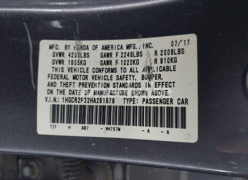 Photo 9 of 2017 Honda Accord LX (VIN 1HGCR2F32HA261878)