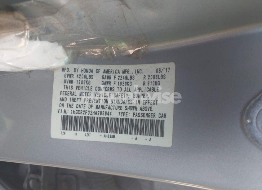 Photo 9 of 2017 Honda Accord LX (VIN 1HGCR2F32HA288644)