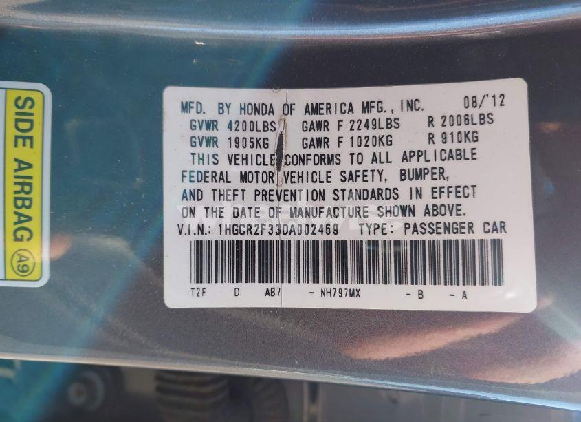 Photo 9 of 2013 Honda Accord LX (VIN 1HGCR2F33DA002469)