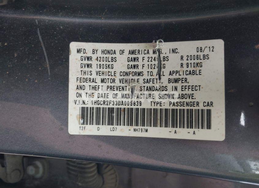 Photo 9 of 2013 Honda Accord LX (VIN 1HGCR2F33DA005839)