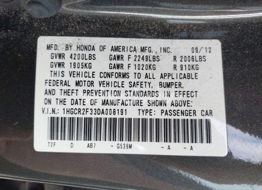 Photo 9 of 2013 Honda Accord LX (VIN 1HGCR2F33DA008191)