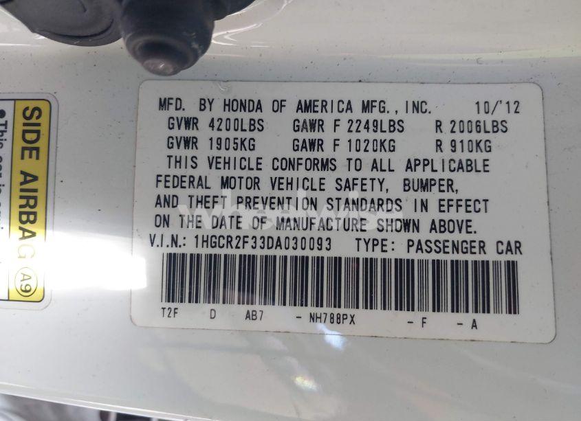 Photo 9 of 2013 Honda Accord LX (VIN 1HGCR2F33DA030093)