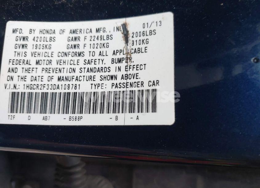 Photo 9 of 2013 Honda Accord LX (VIN 1HGCR2F33DA109781)